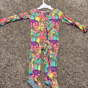 Bums & Roses Colorful Dinosaur Print Kids One Piece Bamboo Pajama
